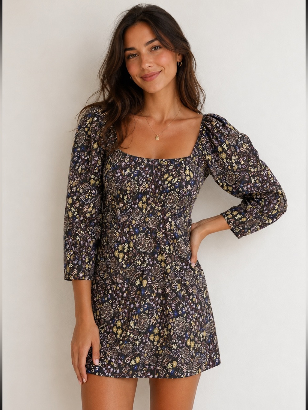 Y.A.S Yasyisho 7/8 Brocade Mini Dress Square Neckline NWT